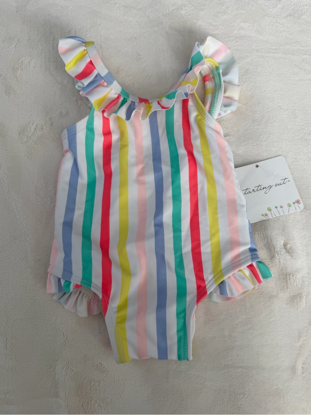 Starting Out Rainbow Stripe Ruffle One-Piece Swimsuit - Multicolor